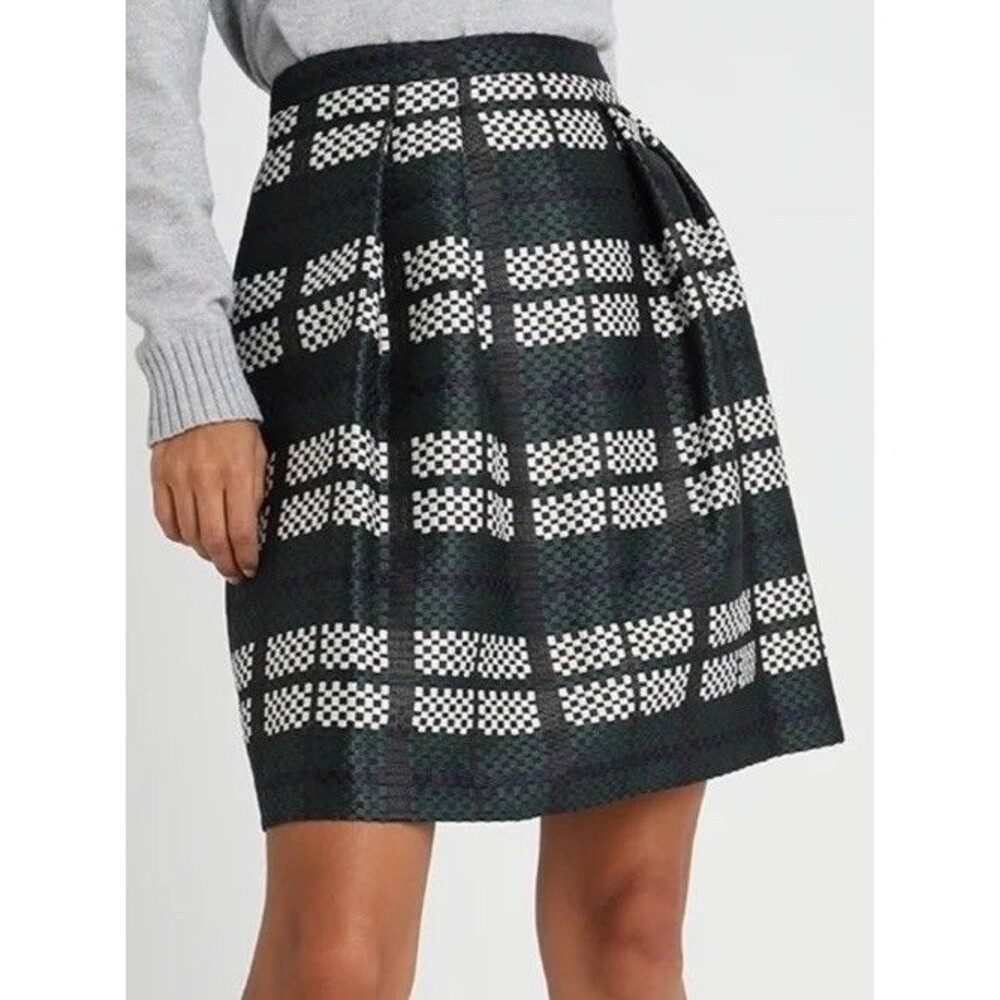 Espirit Woven Pleat Skirt Size 10 Green Black White Blue
